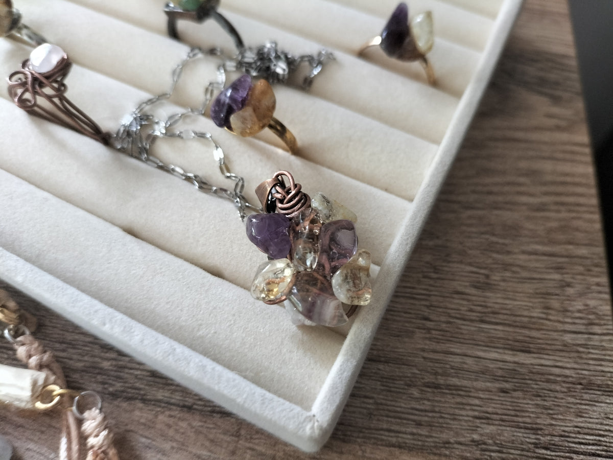 Collier pétale enchantée de citrine et améthyste
