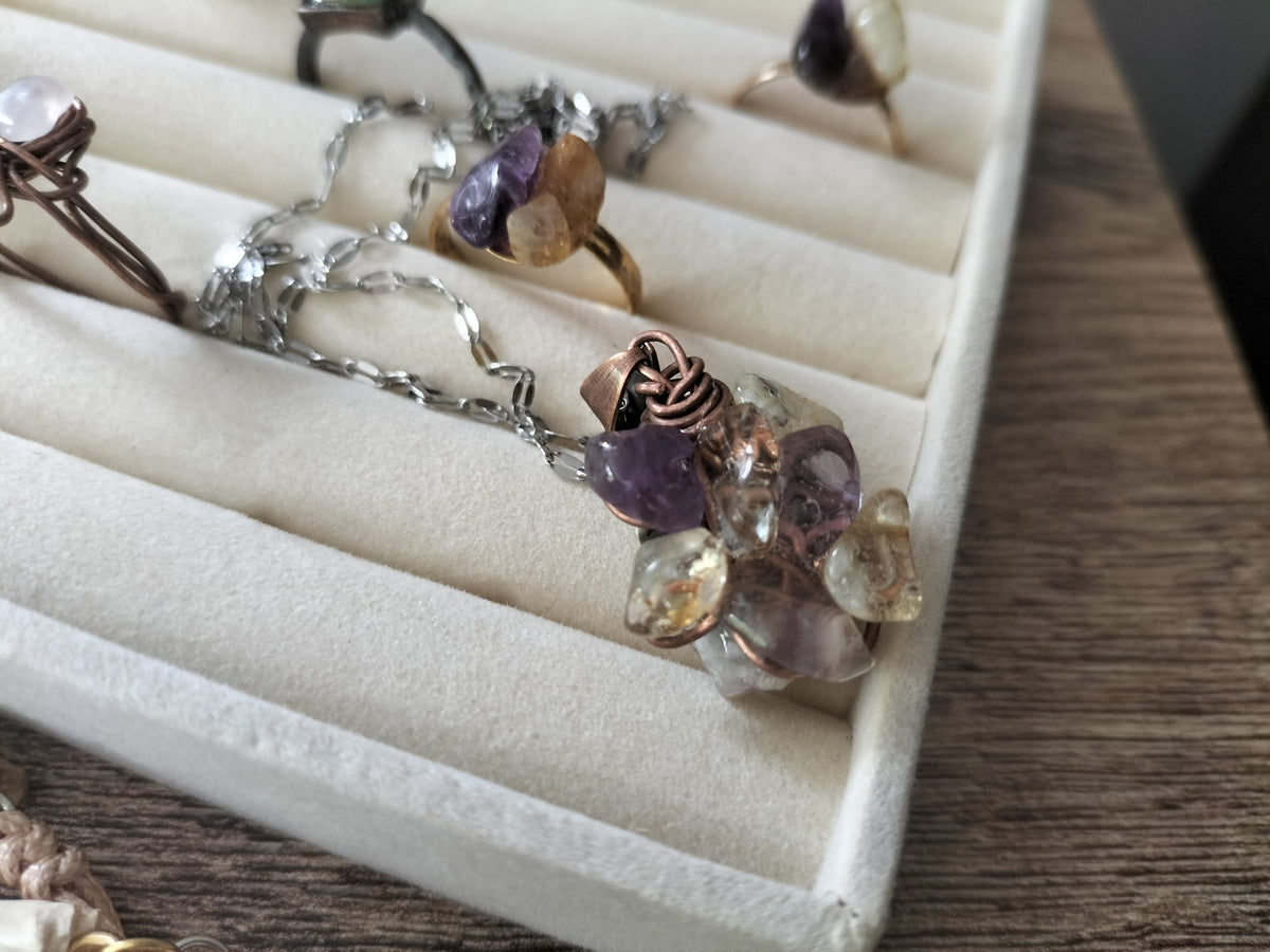 Collier pétale enchantée de citrine et améthyste