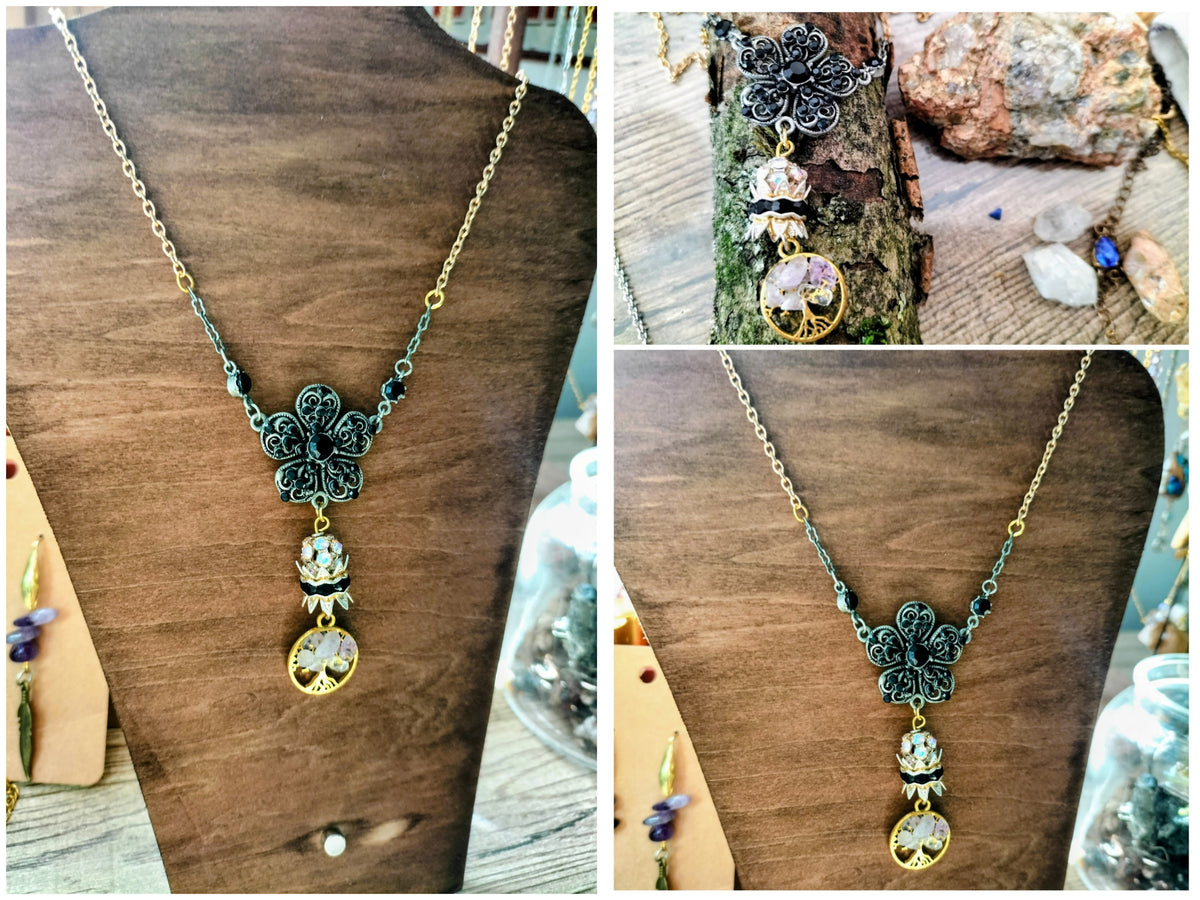 Collier fleur noir