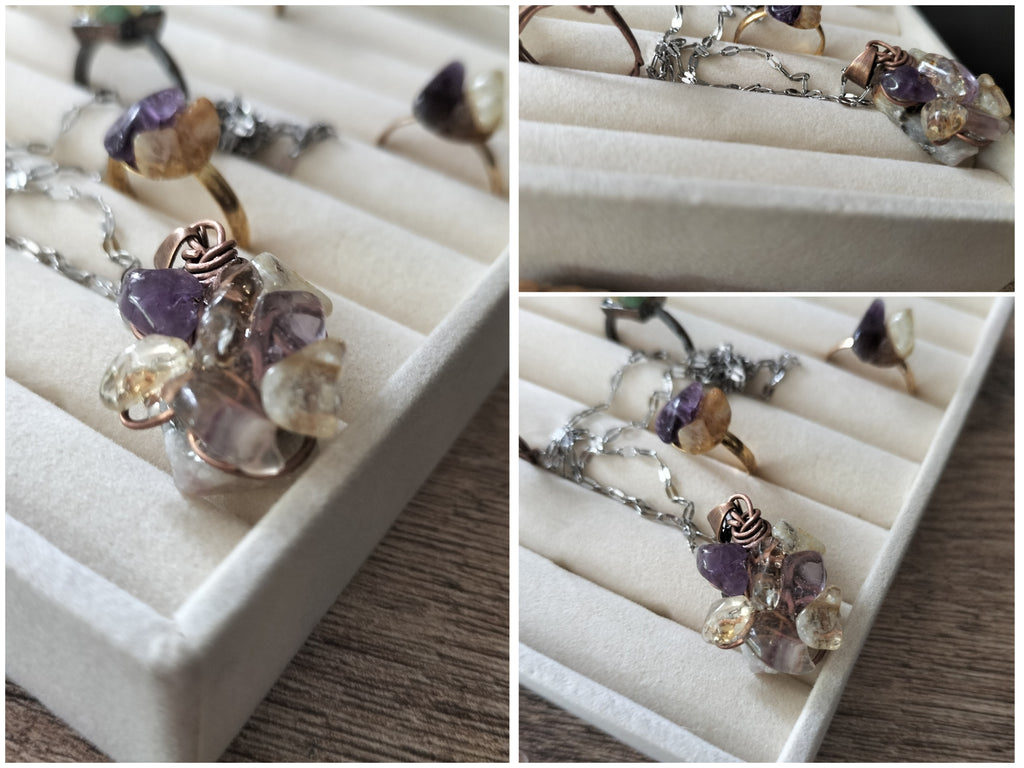Collier pétale enchantée de citrine et améthyste