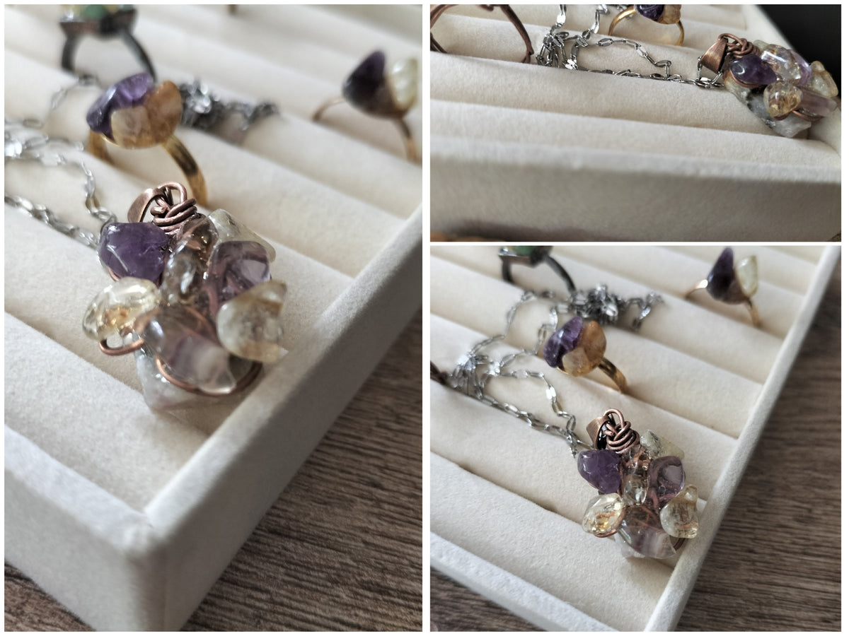Collier pétale enchantée de citrine et améthyste